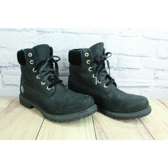 Timberland Premium Size 9 Shoes Black Velvet Leather Waterproof Boots Lace Up - Picture 3 of 10